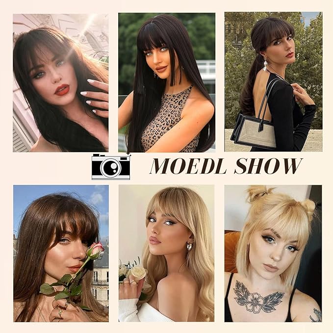 Clip In Bangs-Fake Bangs Hair Clip Natural Black Clip On Bangs Real Human Hair Curtain Bangs For Women Clips French Bangs Hair Extensions Fringe With Temples Hairpieces Curved Bangs For Daily Wear
