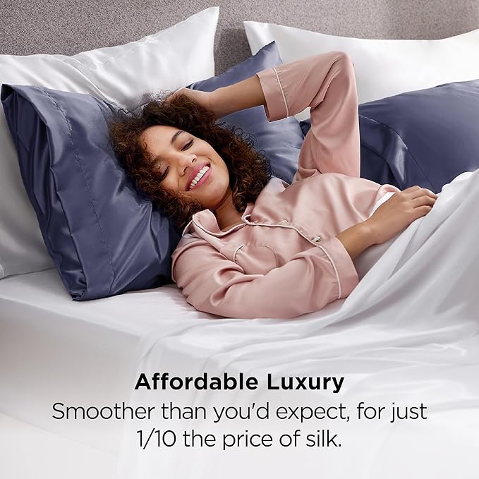 Bedsure King Size Satin Pillowcase Set of 2 - Blue Granite Silky Pillow Cases for Hair and Skin with Envelope Closure, Similar to Silk Pillow Cases, Gifts for Women Men, 20x36 Inches, 2pcs