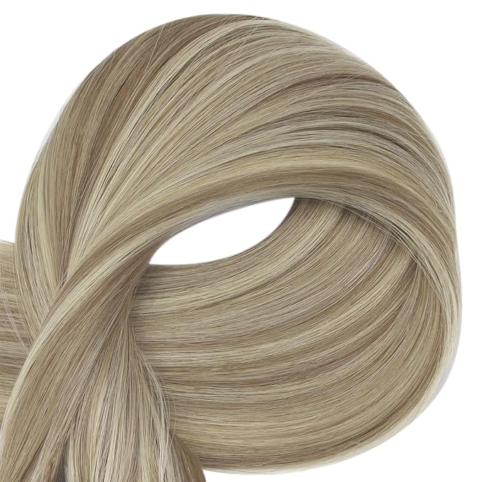 Full Shine Clip in Hair Extensions Real Human Hair 20 Inch Ash Blonde hair extensions Ash Brown With Blonde Remy Hair Extensions Highlights Human Hair Straight Long Remy Hair 3Pcs 60G