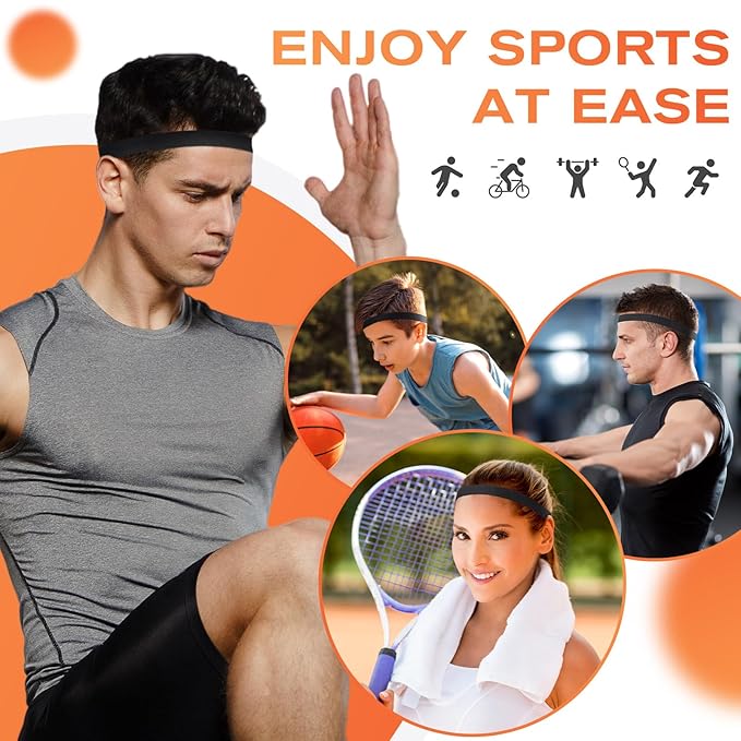 Headbands for Women, 5 PCS Unisex Sports Hair Band, Thin Hair Band Boys & Children, Elastic Headband Men's Sports Non-Slip Headbands, Thin Hair Bands for Football, Yoga, Running