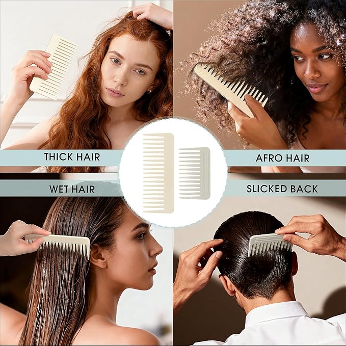 One large, one small, two-piece Wide Tooth Comb，No Handle Detangler Accessories，Large Hair Detangling Comb for Curly, Straight,Wet Dry Hair（Creamy Beige,Light Gray）