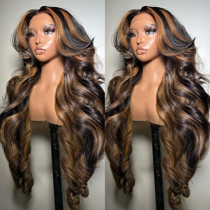 30 Inch Ombre Lace Front Wigs Human Hair Pre Plucked Colored 1B/30 Highlight Lace Front Wig Body Wave 9X6 Lace Frontal Wig Human Hair Honey Balayage Wigs Human Hair Wig
