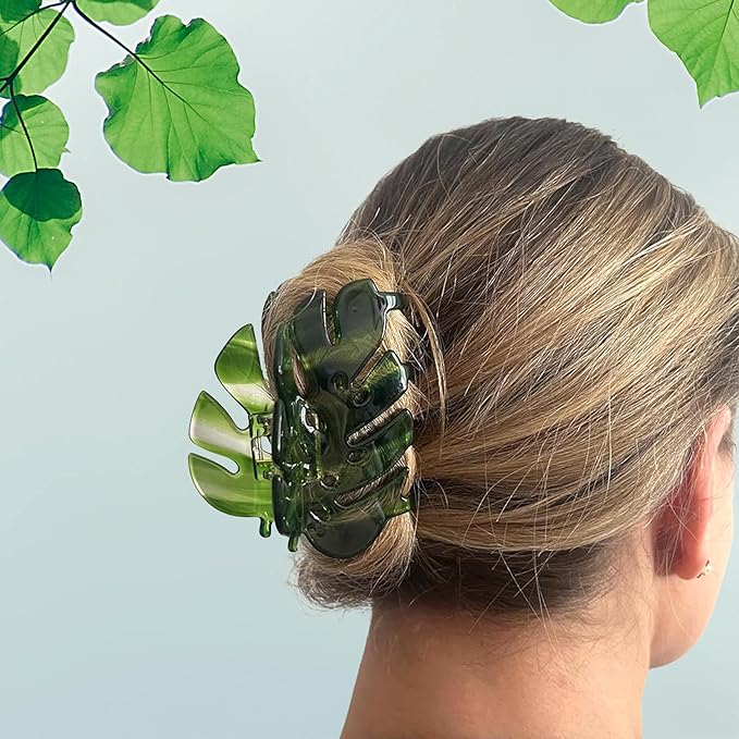 Green Monstera Leaf Hair Clip – Large Boho Acetate Hair Claw, Stylish Plant Leaf Hair Clamp, Trendy Hair Accessories, Gift for Plant Lovers & Her