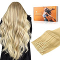 DOORES Seamless Clip in Hair Extensions, Real Human Hair, DirtyBlonde Highlight Golden Blonde 16 Inch 110g 7pcs, Invisible PU Weft Hair Invisi Edge Hair Extensions