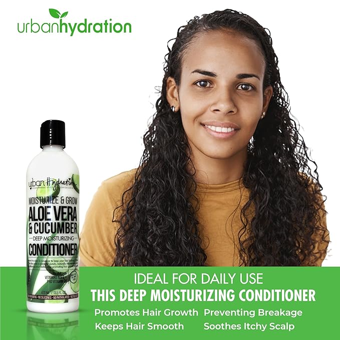 Urban Hydration Hydrate and Grow Aloe Vera & Cucumber Moisturizing Conditioner, Promotes Hair Growth and Hydration - Silicone, Paraben and Sulfate Free - 13.5 FL Oz