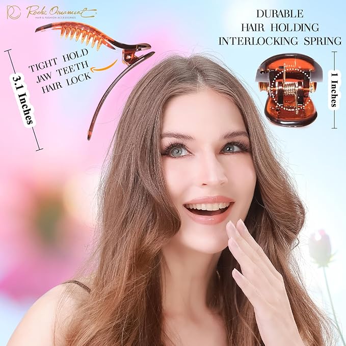 RC ROCHE 6 Pcs Small Flat Flip Hair Claw Clips for Women Alligator Duckbill Thick Hair Styling Barrette Strong Side Slide Jaw Plastic No Slip, Small Brown