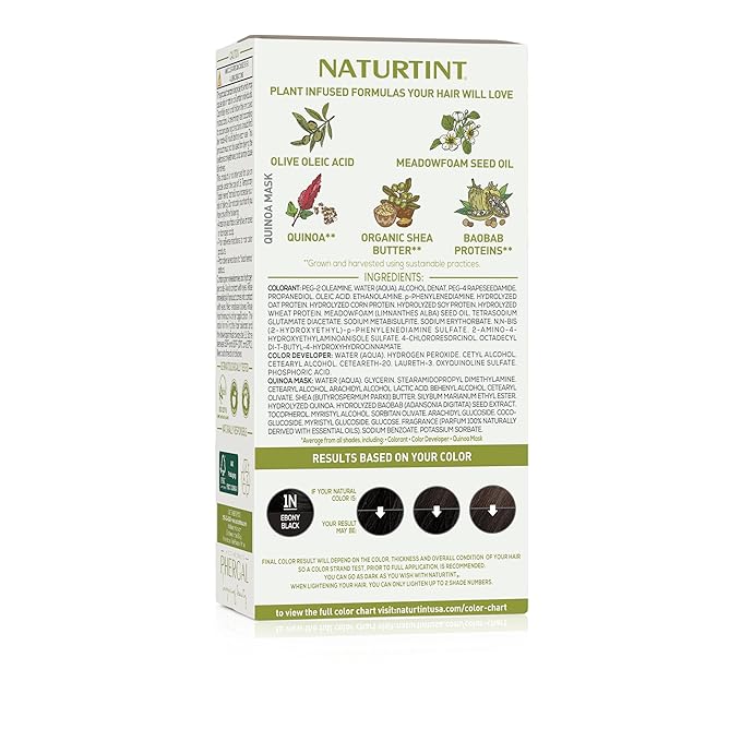 Naturtint 1N Ebony Black Permanent Hair Color (Pack of 6), Ammonia Free, Vegan, Cruelty Free, up to 100% Gray Coverage, Long Lasting Results (Packaging may vary)