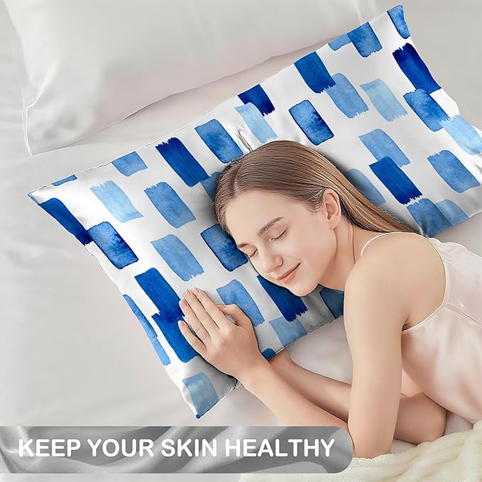 Satin Pillowcase 1 Pack-Modern Style Abstract Blue Silky Pillow Cover for Hair and Skin,Standard Size 20x26 Inch Soft Cooling Printed Pillow Cases with Hidden Zipper,Gifts for Women Men