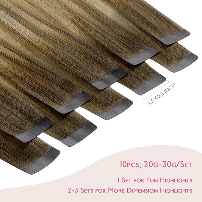 WENNALIFE Tape in Hair Extensions Human Hair Ombre Walnut Brown to Ash Brown and Bleach Blonde Tape in Extensions, 10pcs 30g 24 inch Remy Hair Invisible