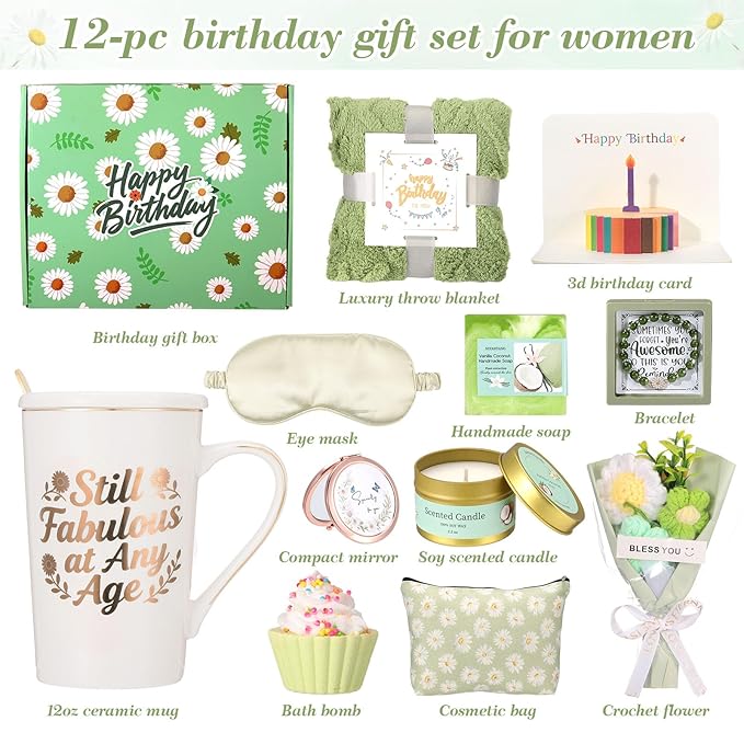 Birthday Gifts for Women Self Care Gifts for Women Happy Birthday Gift Baskets for Mon Wife Grandma Girlfriend Best Friend,Sister,Daisy Relaxing Spa Gifts Set Christmas Gifts
