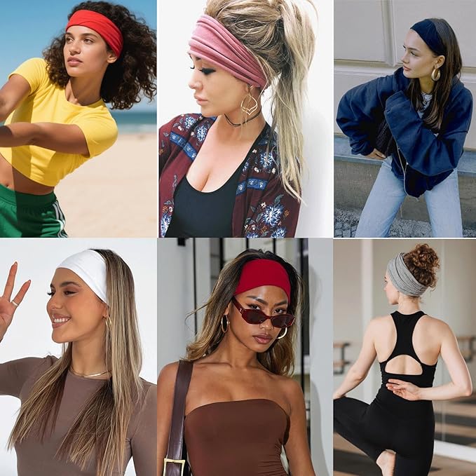 6 Packs Wide Headbands for Women Stretch Fashion Headband Boho Extra Large Turban Headband for Yoga, Working Out, Travel or Running Hairband Girls Accessories