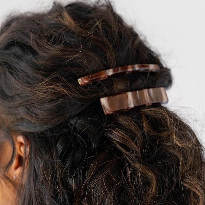 Warm Beige Hair Barrette for Thin Hair, Classic Rectangle French Barrette for Women, Lightweight and Comfortable, Strong Hold, Caramel Horn | France Luxe