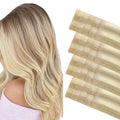 GOO GOO Invisi edge Tape in Hair Extensions Human Hair, 18A/613A Dark Blonde Highlighted Bleach Blonde 20pcs 18inch 50g, Virgin Human Hair Tape ins, Seamless Injected Tape in Hair Extensions