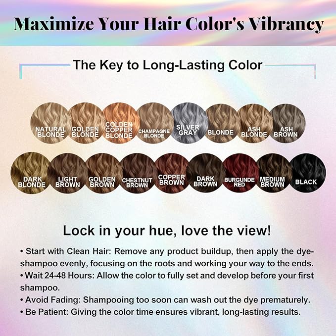 Natural Hair Dye Shampoo 3 IN 1, Gray Hair Coverage, Vegan, Ammonia-Free & Paraben-Free Hair Coloring Shampoo for Women & Men, Beard Dye for Men, Nourishing Gentle (CHAMPAGNE BLONDE)