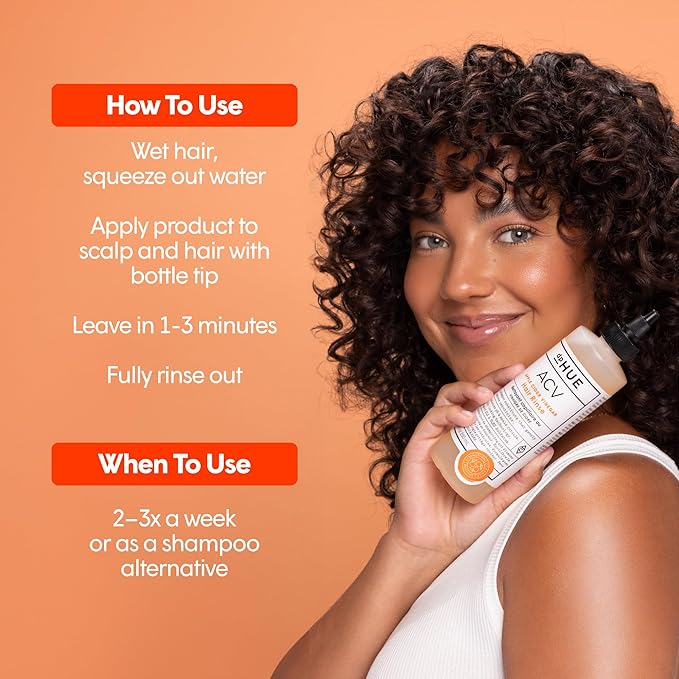 dpHUE Apple Cider Vinegar Hair Rinse, 8.5 oz - Shampoo Alternative, Scalp Cleanser & Post Workout Rinse - Removes Buildup & Sweat - Protects Natural Hair Oils
