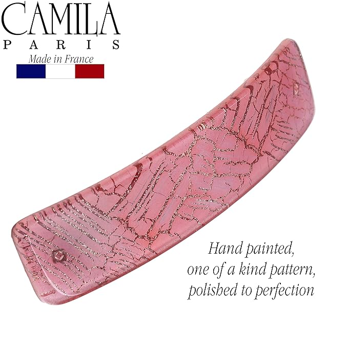 Camila Paris CP2278 French Hair Barrette Clip for Girls Large Pink and Gold Swirls, Strong Hold Grip Hair Clips for Women, No Slip and Durable Styling Girls Hair Accessories, Made in France