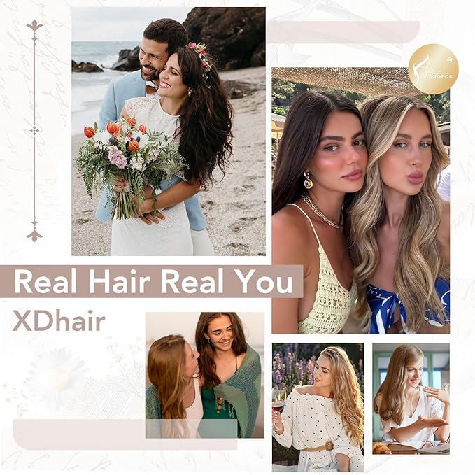 XDhair Clip in Hair Extensions Human Hair 120g 20 Inch 6pcs Balayage Color 3 Darker Brown to 8 Ash Brown and 22 Golden Blonde Double Drown Clip in Hair Extensions(20”, 3/8/22)