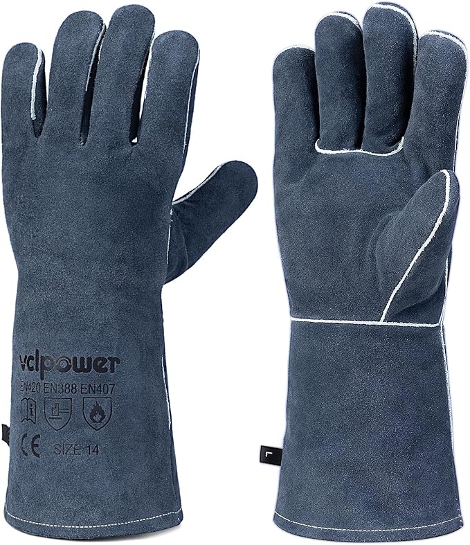 Welding Gloves Fire Heat Resistant Fireproof Leather for Welding Fire Pit Wood Stove Campfire Furnace BBQ Baking,Grill Oven Stick Mig Tig Gear Gift for Man L