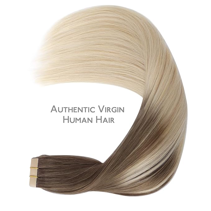 WENNALIFE Tape in Hair Extensions Human Hair, 20pcs 50g 18 inch to Platinum Blonde Remy Hair Extensions Straight Human Hair Tape in Extensions Skin
