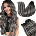 LaaVoo Tape in Hair Extensions Human Hair Ombre Tape in Hair Extensions Real Human Hair Tape in Extensions Natural Black to Grey Silver 20pcs 50grams 16 Inch