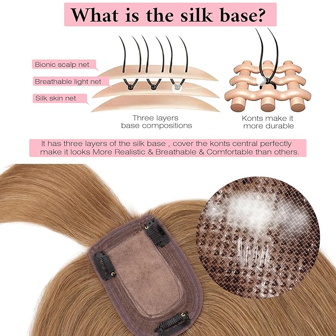 SEGO 100% Real Human Hair Toppers, with Air Bangs, Silk Base 150% Density, Clip in Topper, 2.7肺5.1・ HairPieces for Women, with Thinning/Hair Loss Cover Gray