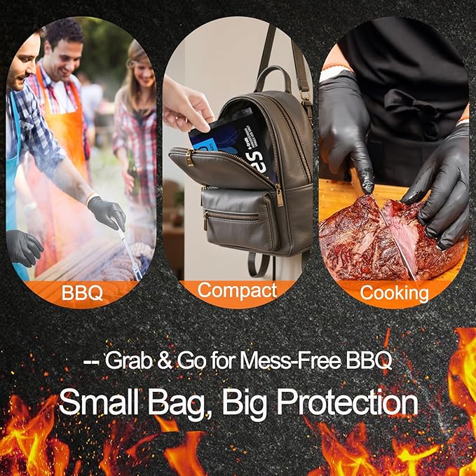50 Disposable Black Nitrile Gloves, Heat Resistant Gloves for Cooking/BBQ/Cleaning, Powder Latex Frees Meat Food Prep Grilling Smoking Guantes - Large