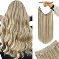 YoungSee 120G Wire Hair Extensions Highlight Human Hair Wire Extensions Light Brown Highlight Platinum Blonde Fish Line Human Hair Extensions Straight Hair 16Inch