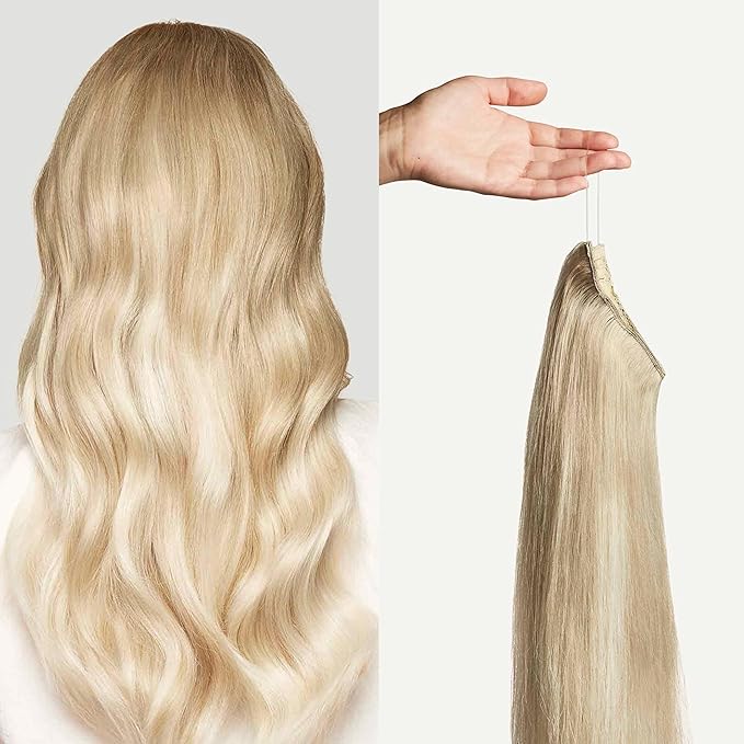 Luxy 100% Remy Human Hair – Halo Clip-In Hair Extensions –Natural Looking Volume & Length - One-Piece - Easy 5-Min Application 150 grams 12" Beige Blonde Balayage