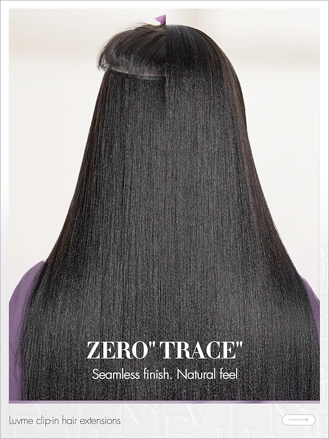 LUVME Yaki Straight Seamless 70g 4Pcs Clip in Hair Extensions Full Max with 18inch Remy Human Hair Clip ins Extensions, Natural Black 100% Real Soft Hair