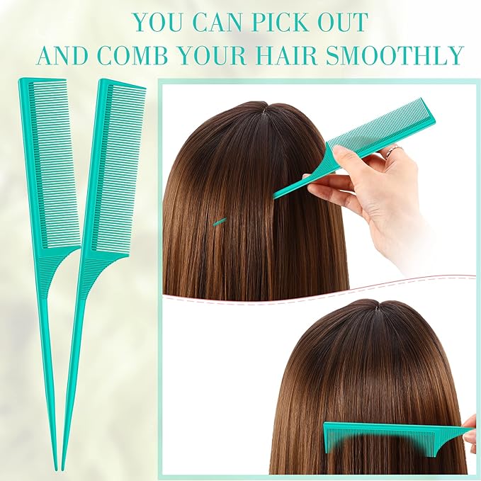 2 Pack Rat Tail Combs for Women Fine Tooth Comb Parting Tip Carbon Fiber Root Teasing Anti Static Heat Resistant Adding Volume Evening Hair Styling (Green)
