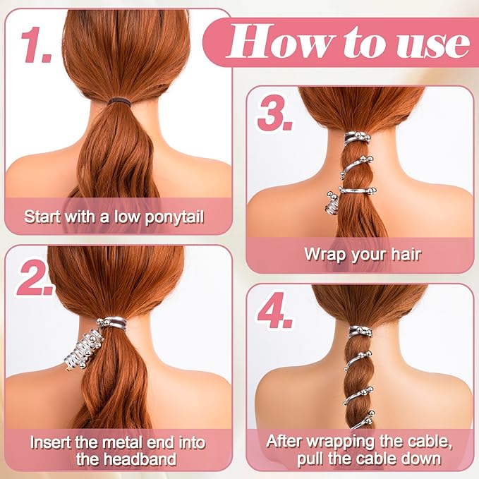 3 Pcs Creaseless Spiral Hair Ties for Women, 3 Colors Pearl Phone Cord Shape Hair Bands, Pearl Telephone Scrunchies, Coil Hair Ties for Thick, Thin, Long, Curly Hair