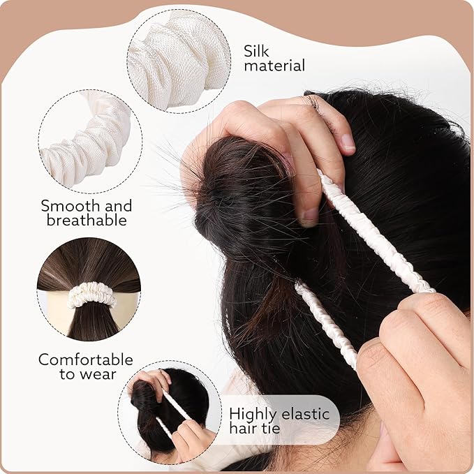 5 Pcs 19 Momme Pure Mulberry Silk Skinny Scrunchies and Ponytail Holders for Women's Hair Sleep