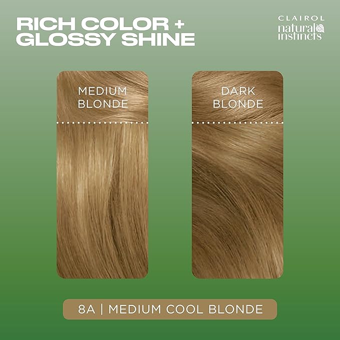 Clairol Natural Instincts Demi-Permanent Hair Dye, 8A Medium Cool Blonde Hair Color, Pack of 1
