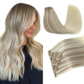 PINKPEARL Clip in Hair Extensions Straight Human Hair #18/22/60 Balayage Ash Blonde to Golden Blonde and Platinum Blonde 7pcs 120g 16 Inch Real Hair Clip in Extensions(#18/22/60-16)