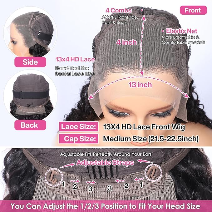 CYNOSURE 13x4 Lace Front Wigs Human Hair Pre Plucked 180% Density Brazilian Kinky Curly Frontal Wig with Baby 9A Natural Black for Women(16, Wigs)