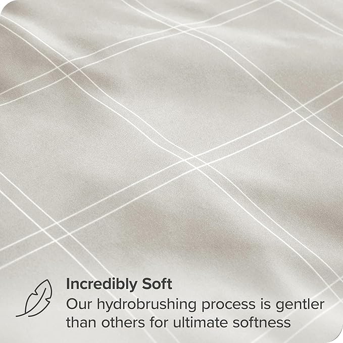Bare Home Microfiber Pillow Cases - Standard/Queen Size Set of 2 - Cooling Pillowcases - Double Brushed - Pillowcases 2 Pack - Easy Care (Standard, Modern Plaid – Stone/White)