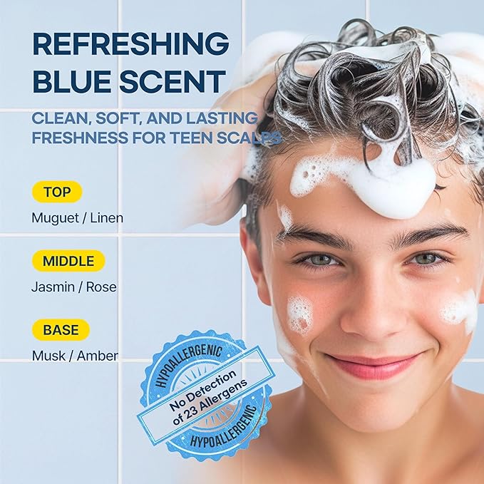 TS GD Shampoo for Flake Prone, Uncomfortable Scalp (14.1 Fl Oz) For Youth & Teens | Gentle Scalp-Care Routine | Silicone, SLS, SLES Free | Korean Hair Care (Blue)