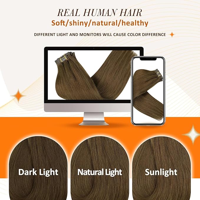 Full Shine Human Hair Clip in Extensions Brown 22 Inch Seamless Clip in Hair Extensions Human Hair Remy Medium Brown for Long Hair Thick Ends 8 PCS 120 Grams