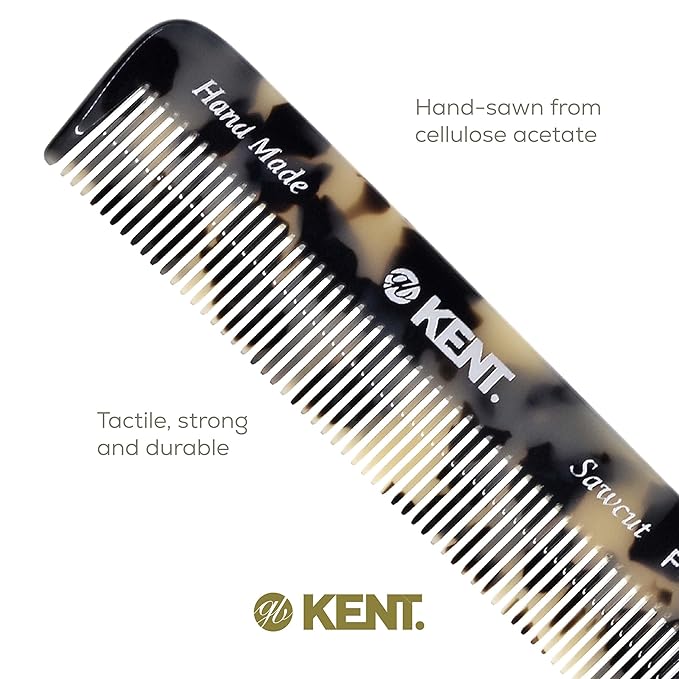 Kent FOT Tokyo White Fine Tooth Comb for Men - Handmade Pocket Comb for Travel, Styling, Fine or Thinning Hair, Mustache and Beard Care Handpolished Saw-Cut Made in England