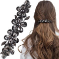Joez Wonderful Rhinestone Hair Clip Sparkly Crystal Barrettes French Wedding Prom Engagement Pageant First Communion Hair Decorative Accessories for Women Bride Thick Long Hair (Flower Grey, 1 Pcs)