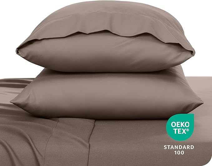 Bare Home Microfiber Pillow Cases - Queen Size Set of 2 - Cooling Pillowcases - Double Brushed - Easy Care - Envelope Closure (Queen Pillowcase Set of 2, Taupe)