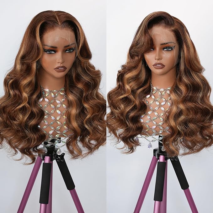 13x4 Full Lace Fronatal Wig Skinlike HD Lace Wig 4/27 Highlight Honey Blond Body Wave Lace Front Wigs Pre Plucked Tiny Knots with Baby Hair 200% Density for Women Body Wave Colored Wig