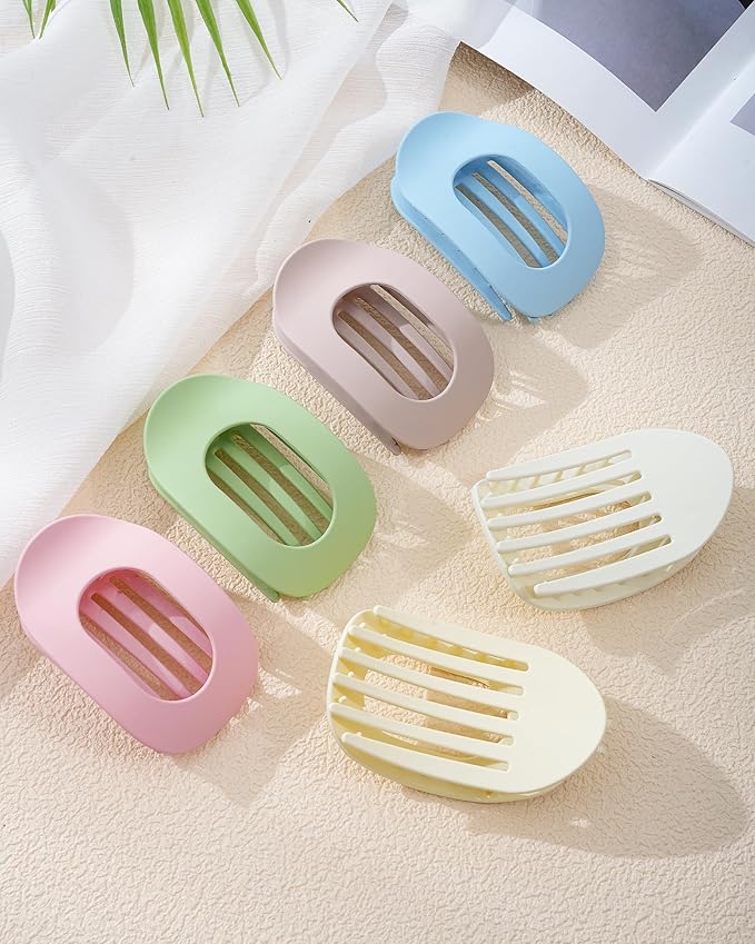 6 PCS Flat Hair Clips for Women - French Medium Flat Claw Clips for Thick Thin Hair, Strong Grip Non Slip Hair Claw Clips for Women Girls