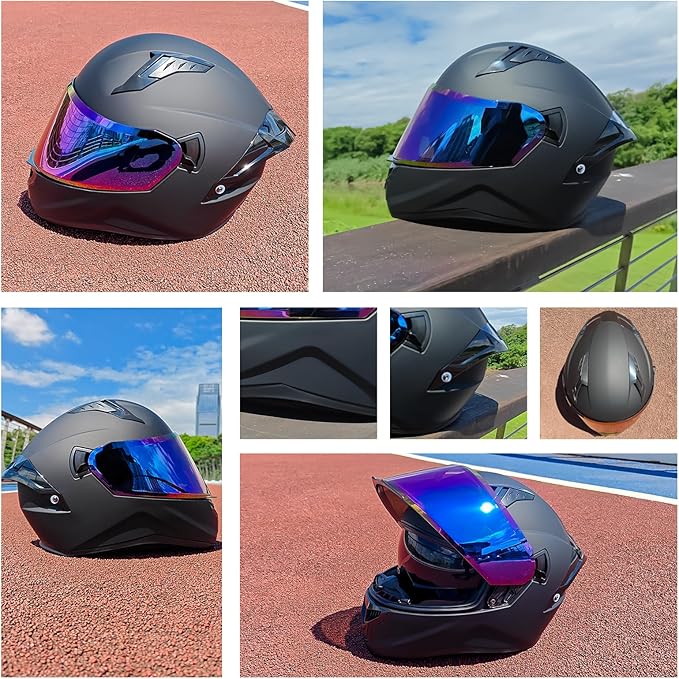 Full Face Motorcycle Helmets for Adult Men Women, DOT Approved Street Bike Racing Helmet Dual Visor Quick Release Buckle, Motorbike ADV Moped Helmet with Extra Clear Visor