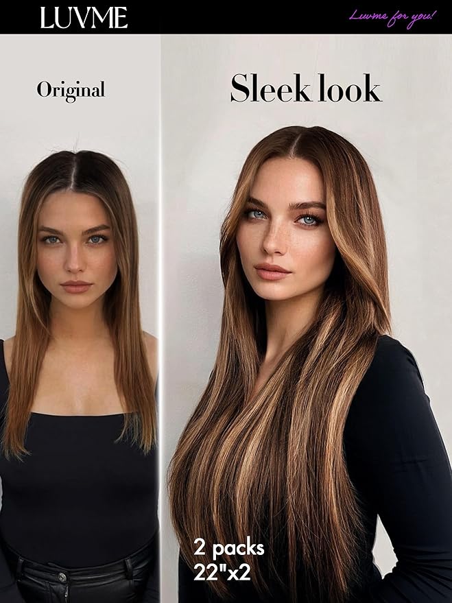 LUVME Straight Seamless 110g 7Pcs Clip in Hair Extensions Full Max with 18inch Remy Human Hair Extensions, Highlight Color 100% Real Soft
