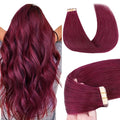 GOO GOO Tape in Hair Extensions Human Hair, Burgundy, 26inch 60g 20pcs, Skin Weft Seamless Invisible, Silky Straight with Thick Ends, Remy Human Hair