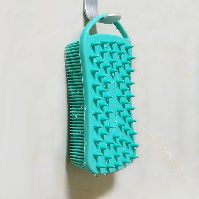 2 PC Silicone Body Scrubber, 2 in 1 Exfoliating Shower Bath Scrubber, Soft Silicone Loofah for Sensitive Skin, Shower Hair Scalp Massager, Easy to Clean, Lather Well (Black&Green)