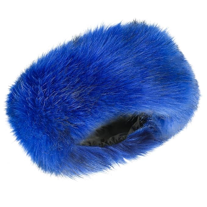 Faux Fur Headband for Women Elastic Fuzzy Thick Earmuffs Winter Headwrap Ear Muffs Furry Ear Warmers Cold Weather (Royal Blue)