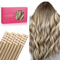 WENNALIFE Tape in Hair Extensions Human Hair, 20pcs 50g 20 inch Ash Brown with Platinum Blonde Highlights Remy Hair Extensions Straight Human Hair Tape in Extensions Skin Weft Tape Extensions
