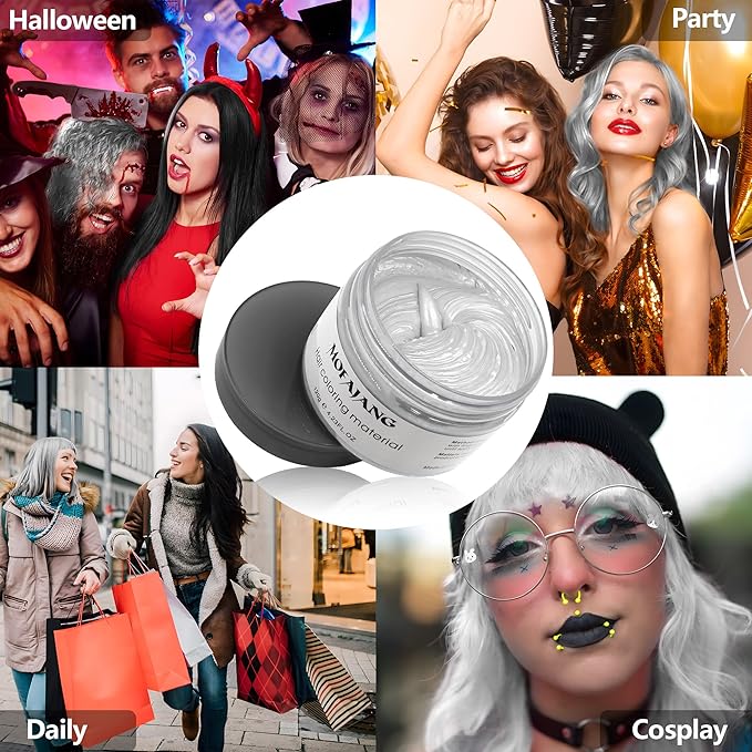 Silver Grey Hair Wax Pomades 4.23 oz - Natural Hair Coloring Wax Material Disposable Hair Styling Clays Ash for Cosplay, Party (Silver Grey)